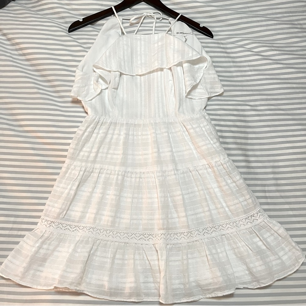 BCBGeneration White Ruffle Mini Dress (2)